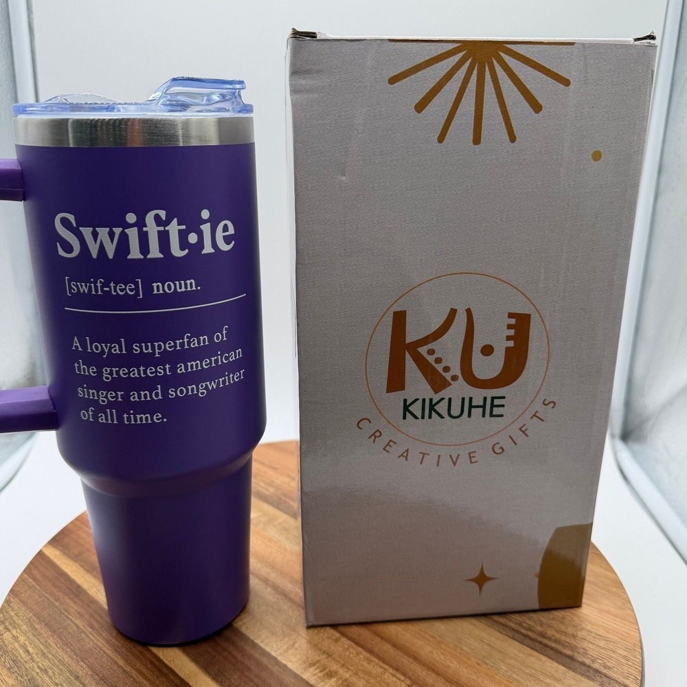 Kikuhe Swiftie Purple Insulated Stainless Steel Tumbler Handle and Straw 0744